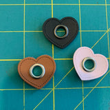 35mm Heart PU Leather sew on Eyelet - Earth